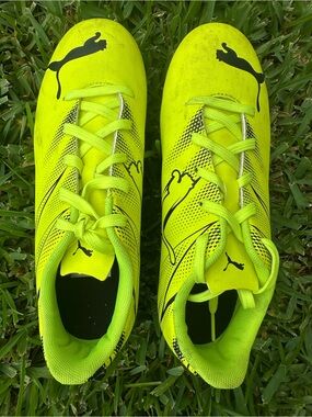 Puma Bright Yellow Neon Soccer Cleats with Black Logos